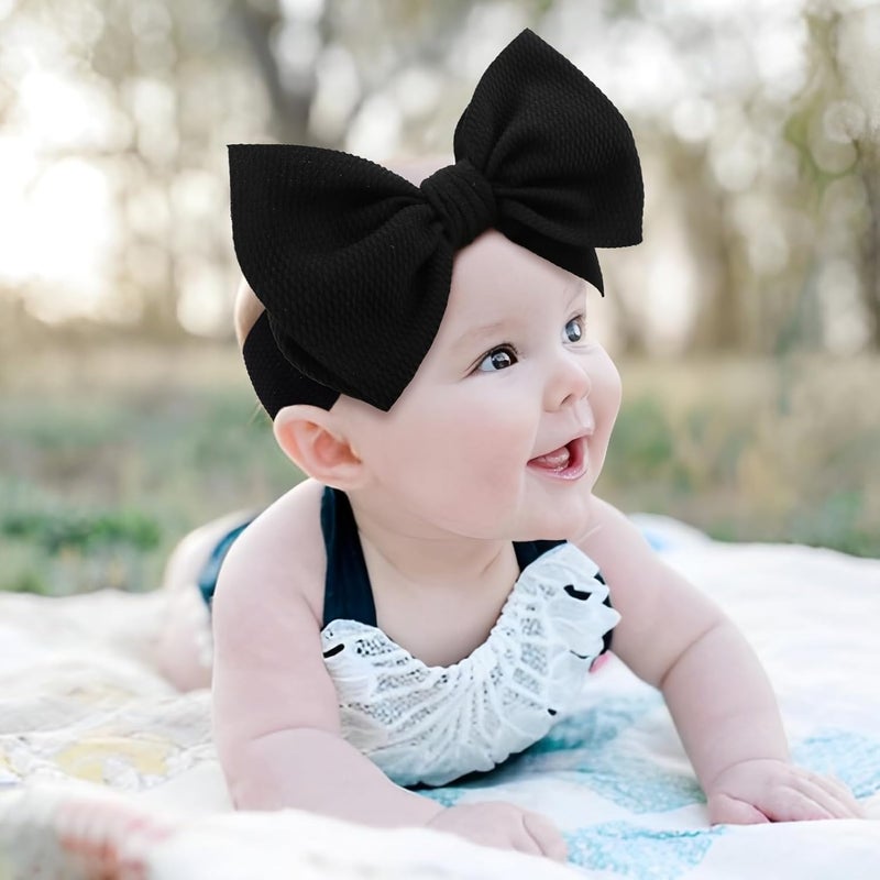 ONENINEDREAM Super Durable Soft Knot Headbands with Hair Bows Infant Toddlers Kids Hair Accessories Beige Black Headband for Newborn Baby Girls - Image 2